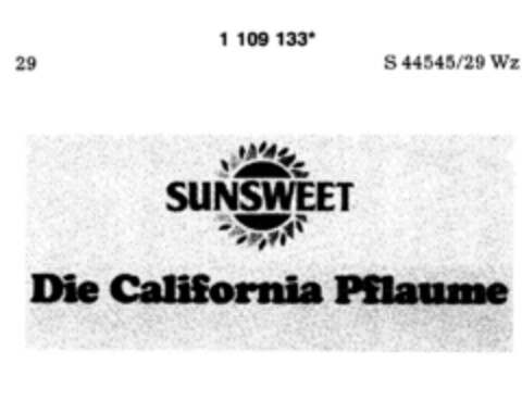 SUNSWEET Die California Pflaume Logo (DPMA, 13.03.1987)