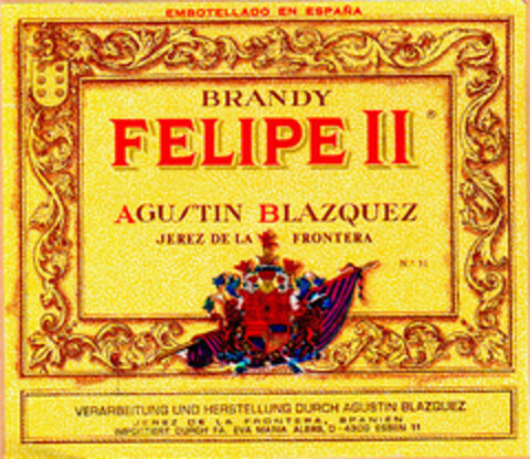 BRANDY FELIPE II AGUSTIN BLAZQUEZ JEREZ DE LA FRONTERA Logo (DPMA, 02.12.1981)