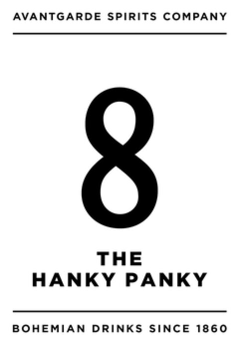 AVANTGARDE SPIRITS COMPANY 8 THE HANKY PANKY BOHEMIAN DRINKS SINCE 1860 Logo (DPMA, 18.06.2015)