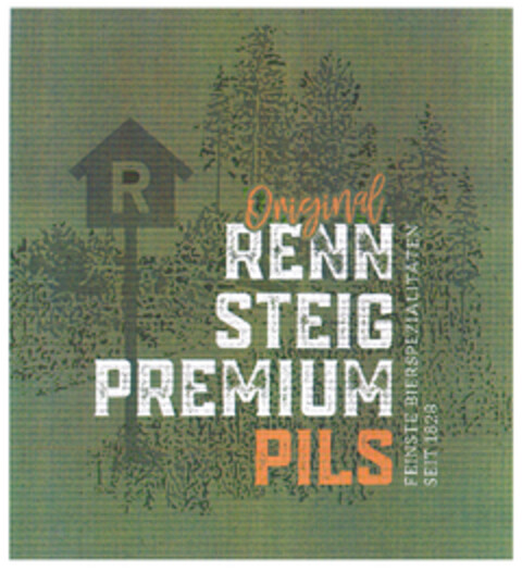 Original RENN STEIG PREMIUM PILS FEINSTE BIERSPEZIALITÄTEN SEIT 1828 Logo (DPMA, 07.04.2025)
