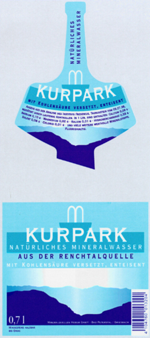 KURPARK NATÜRLICHES MINERALWASSER Logo (DPMA, 14.06.1999)