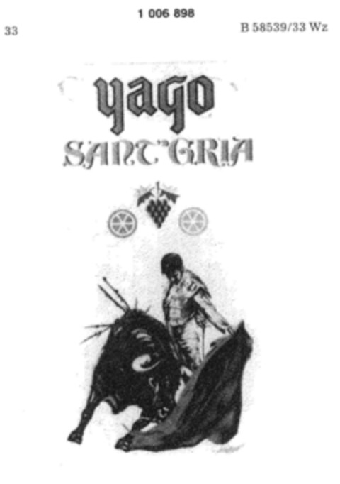 Yago SANT'GRIA Logo (DPMA, 25.06.1977)