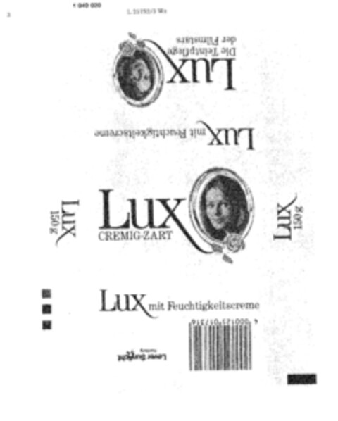 Lux CREMIG-ZART Lux mit Feuchtigkeitscreme Lux Die Teintpflege der Filmstars Logo (DPMA, 03.05.1982)