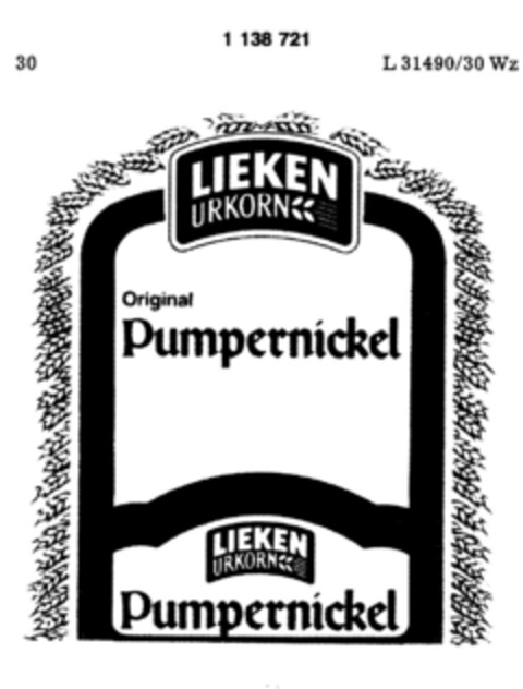 LIEKEN URKORN Pumpernickel Logo (DPMA, 08.09.1988)