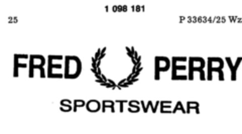 FRED PERRY SPORTSWEAR Logo (DPMA, 28.02.1986)