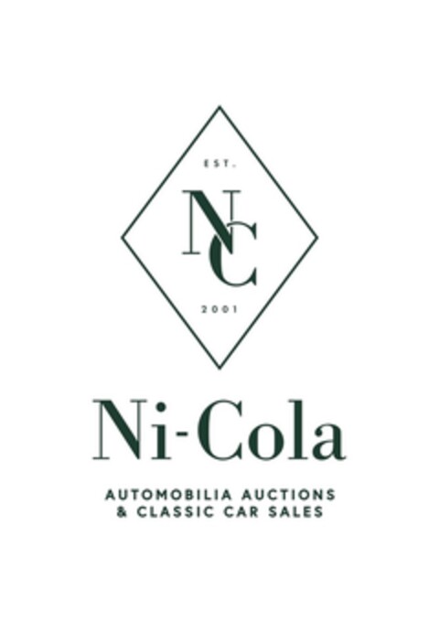 EST. NC 2001 Ni-Cola AUTOMOBILIA AUCTIONS & CLASSIC CAR SALES Logo (DPMA, 01/17/2018)