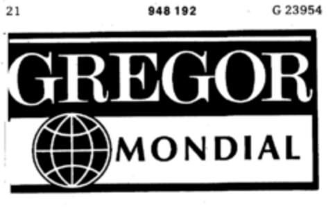 GREGOR MONDIAL Logo (DPMA, 25.08.1975)