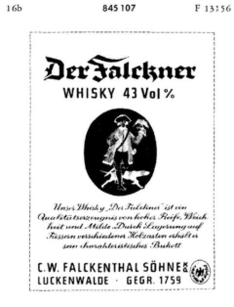 Der Falckner WHISKY Logo (DPMA, 07.09.1962)