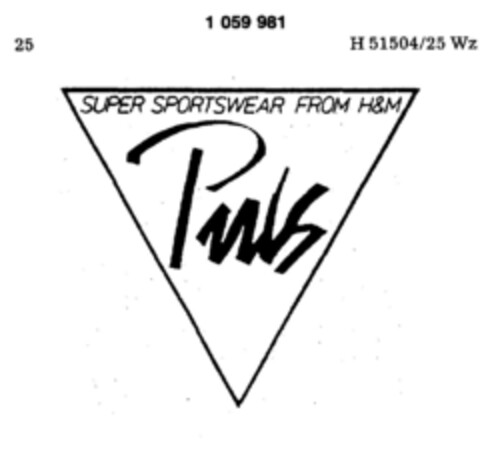 SUPER SPORTSWEAR FROM H&M Puls Logo (DPMA, 07/02/1983)