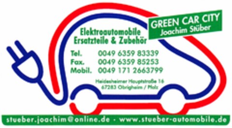 GREEN CAR CITY Joachim Stüber Elektroautomobile Ersatzteile & Zubehör Logo (DPMA, 01.10.2012)