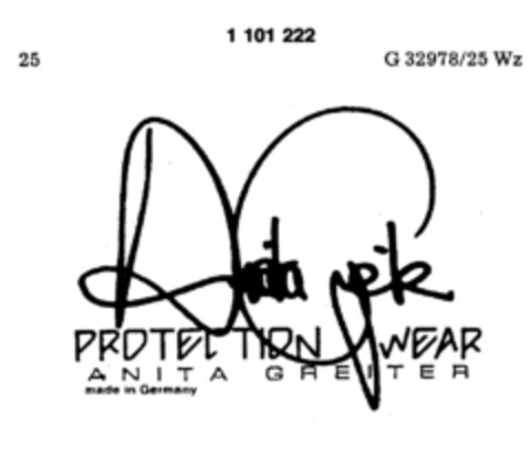 PROTECTION WEAR ANITA GREITER Logo (DPMA, 05.02.1986)