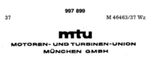 mtu MOTOREN-UND TURBINEN-UNION MÜNCHEN GMBH Logo (DPMA, 02.04.1979)