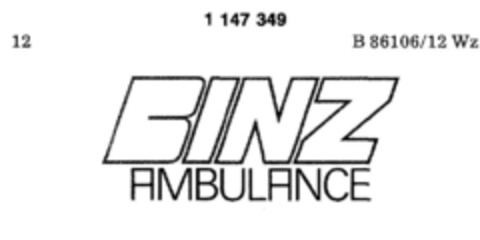 BINZ AMBULANCE Logo (DPMA, 02.12.1988)