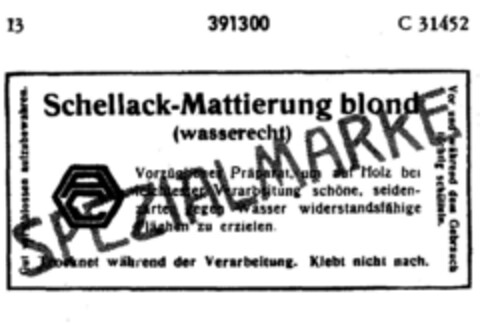 Schellack-Mattierung blond Logo (DPMA, 18.05.1928)