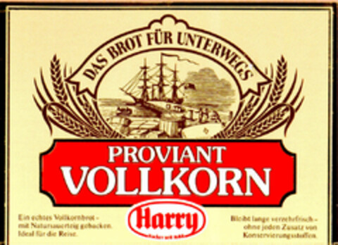 DAS BROT FÜR UNTERWEGS PROVIANT VOLLKORN Logo (DPMA, 18.10.1986)