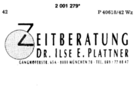 ZEITBERATUNG DR. ILSE E. PLATTNER Logo (DPMA, 13.02.1991)