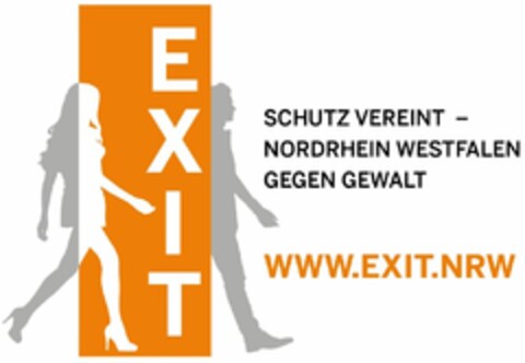 EXIT SCHUTZ VEREINT - NORDRHEIN WESTFALEN GEGEN GEWALT WWW.EXIT.NRW Logo (DPMA, 10.02.2021)