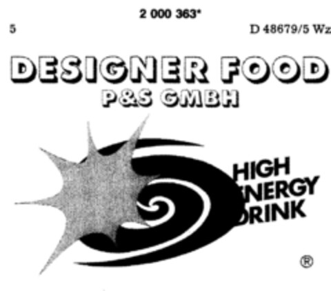 DESIGNER  FOOD  P&S  GMBH    HIGH ENERGY DRINK Logo (DPMA, 07.11.1990)