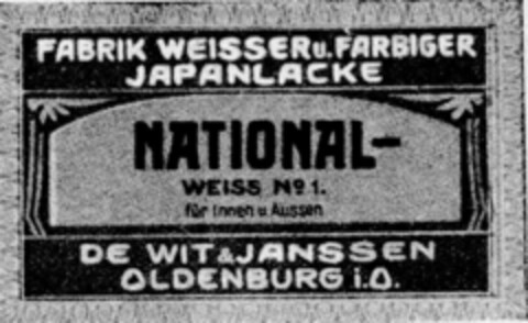 NATIONAL-WEISS Nr 1. für Innen u. Aussen Logo (DPMA, 10.02.1923)