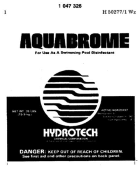 AQUABROME For use As A Swimmingpool Disinfectant HYDROTECH Logo (DPMA, 08/02/1982)