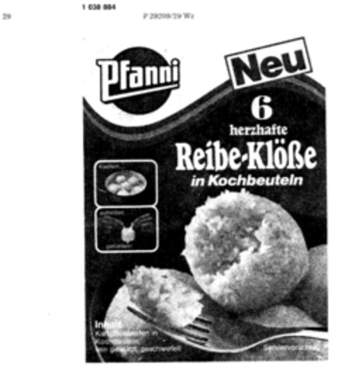 Pfanni 6 herzhafte Reibe-Klöße in Kochbeuteln Logo (DPMA, 02.04.1982)