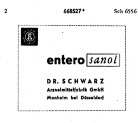 entero sanol DR. SCHWARZ Arzneimittelfabrik GmbH Monheim bei Düsseldorf Logo (DPMA, 01.09.1954)