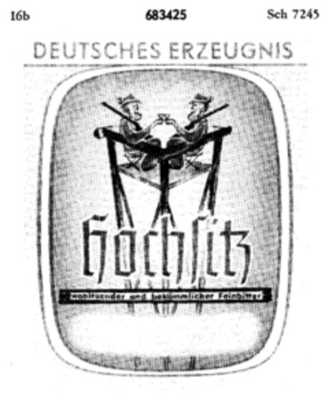 Hochsitz wohltuender und bekömmlicher Feinbitter DEUTSCHES ERZEUGNIS Logo (DPMA, 17.02.1955)