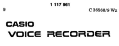 CASIO VOICE RECORDER Logo (DPMA, 07/07/1987)