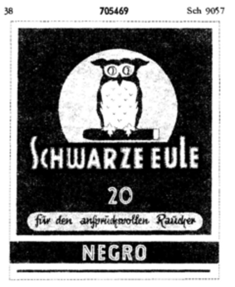 SCHWARZE EULE für den anspruchsvollen Raucher NEGRO Logo (DPMA, 22.10.1956)