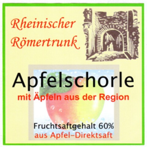 Rheinischer Römertrunk Apfelschorle mit Äpfeln aus der Region Logo (DPMA, 12/02/2008)