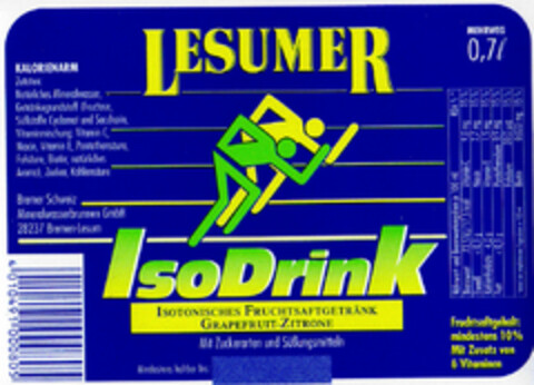 LESUMER IsoDrink ISOTONISCHE FRUCHTSAFTGETRÄNKE Logo (DPMA, 10/27/1999)