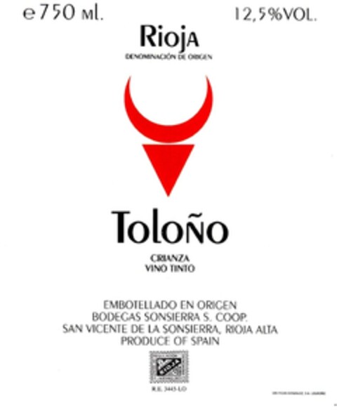 Rioja Toloño CRIANZA VINO TINTO Logo (DPMA, 07.04.1990)