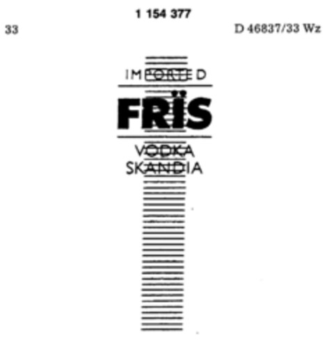 IMPORTED FRIS VODKA SKANDIA Logo (DPMA, 26.07.1989)