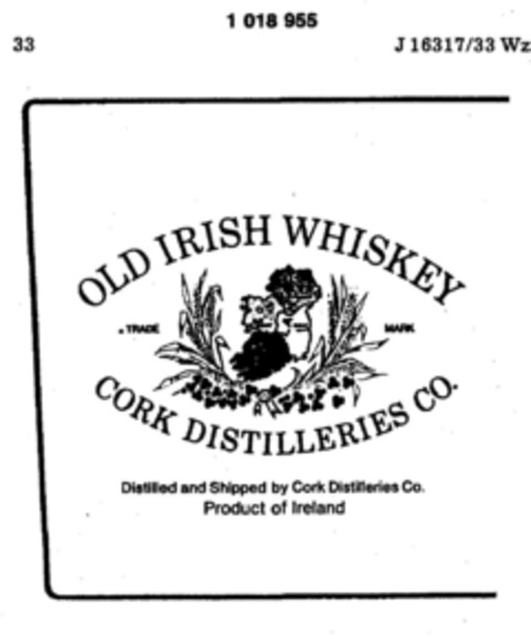 OLD IRISH WHISKEY CORK DISTILLERIES CO. Logo (DPMA, 01.10.1980)