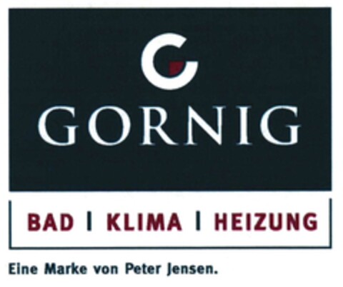 G GORNIG BAD | KLIMA | HEIZUNG Eine Marke von Peter Jensen. Logo (DPMA, 23.10.2015)