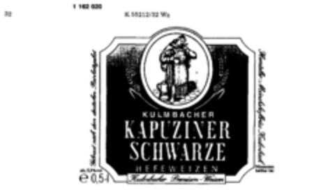 KULMBACHER KAPUZINER SCHWARZE HEFEWEIZEN Logo (DPMA, 10/25/1989)