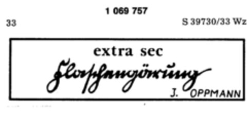 extra sec Flaschengärung J. OPPMANN Logo (DPMA, 08.12.1983)