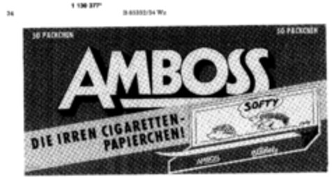 AMBOSS DIE IRREN CIGARETTEN-PAPIERCHEN Logo (DPMA, 02.09.1988)