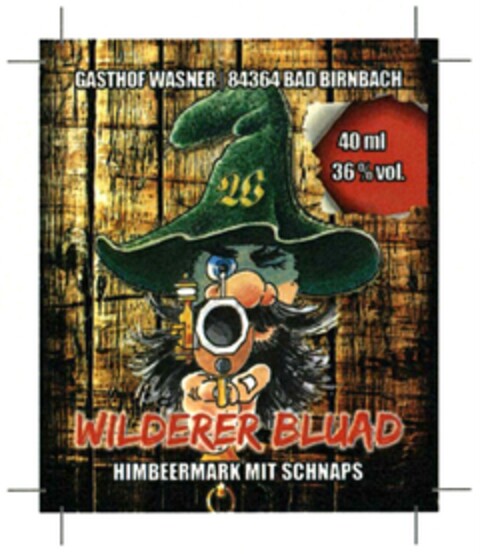 GASTHOF WASNER 84364 BAD BIRNBACH WILDERER BLUAD HIMBEERMARK MIT SCHNAPS 40ml 36%vol. Logo (DPMA, 05.11.2015)