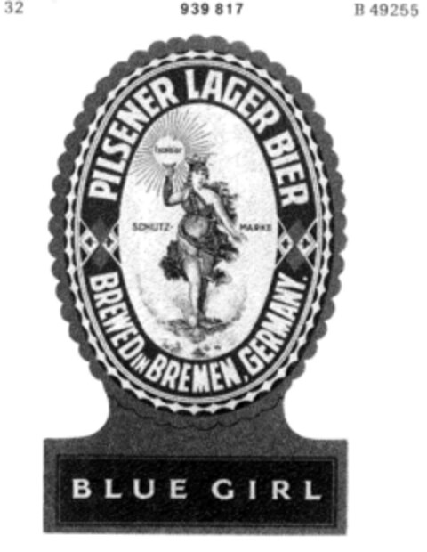 BLUE GIRL PILSENER LAGER BIER Logo (DPMA, 11.10.1972)