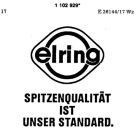 elring SPITZENQUALITÄT IST UNSER STANDARD Logo (DPMA, 25.09.1986)
