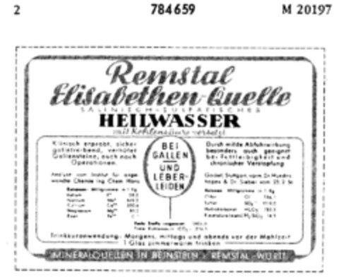 Remstal Elisabethen-Quellen HEILWASSER Logo (DPMA, 06.11.1962)
