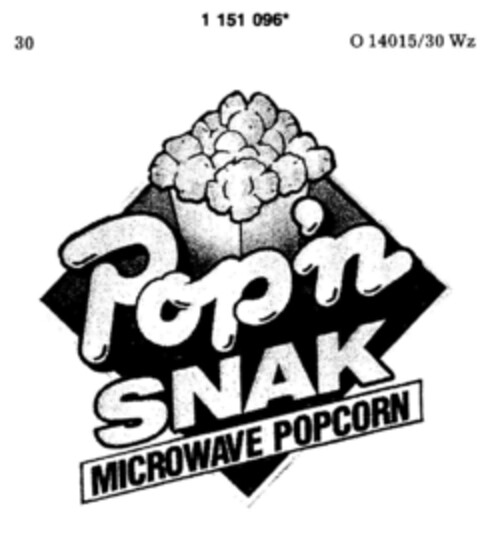 Pop'n SNAK MICROWAVE POPCORN Logo (DPMA, 09/06/1989)