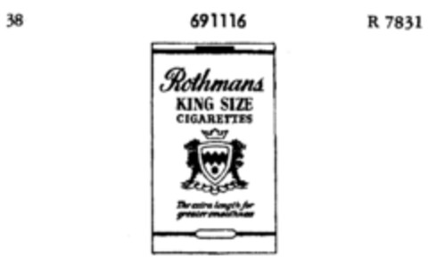 Rothmans KING SIZE CIGARETTES Logo (DPMA, 04/07/1955)