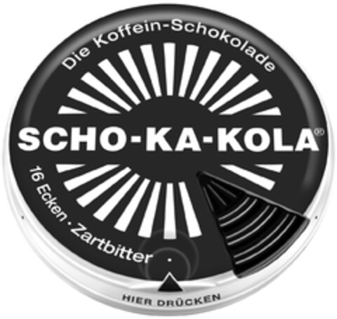 SCHO-KA-KOLA Die Koffein-Schokolade 16 Ecken-Zartbitter HIER DRÜCKEN Logo (DPMA, 01.11.2021)