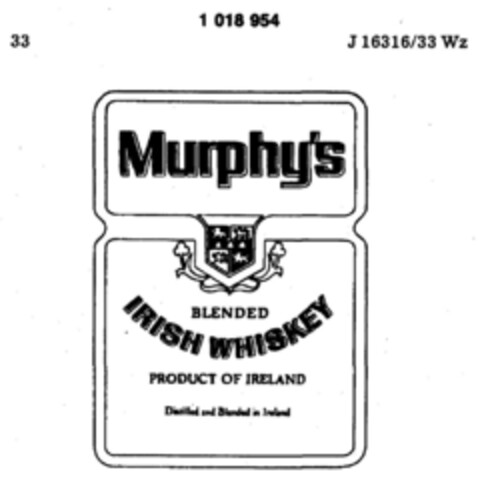 Murphy`s BLENDED IRISH WHISKEY Logo (DPMA, 01.10.1980)