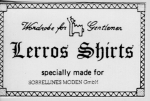 Wardrobe for Gentlemen Lerros Shirts specially made for SORRELLINES MODEN GmbH Logo (DPMA, 18.09.1989)