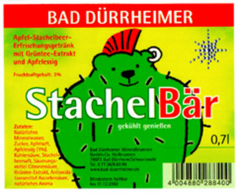 BAD DÜRRHEIMER StachelBär Logo (DPMA, 16.08.2001)