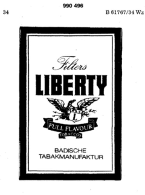 Filters LIBERTY FULL FLAVOUR TOBACCOS BADISCHE TABAKMANUFAKTUR Logo (DPMA, 02.01.1979)