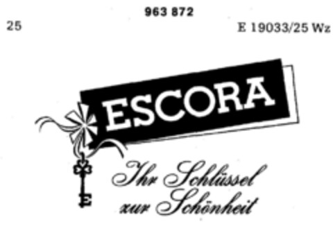 ESCORA Ihr Schlüssel zur Schönheit Logo (DPMA, 11/11/1976)